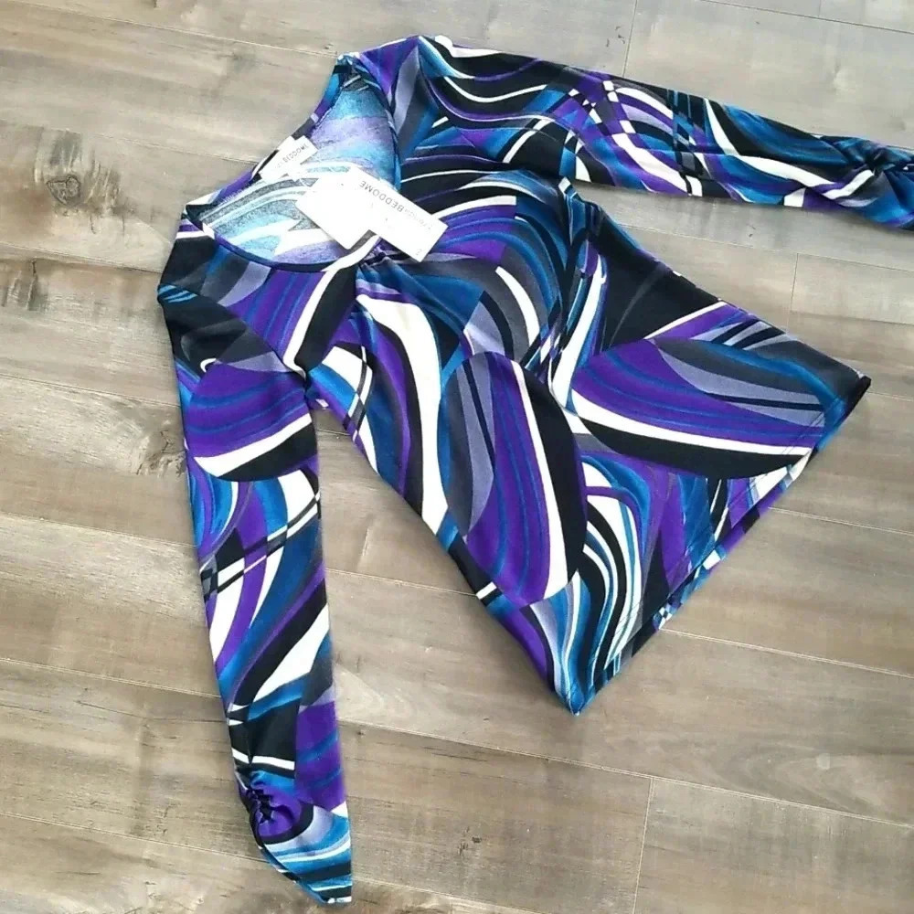 🇨🇦 Brenda Beddome Y2K Abstract Swirl Top Blue & Purple Size Small